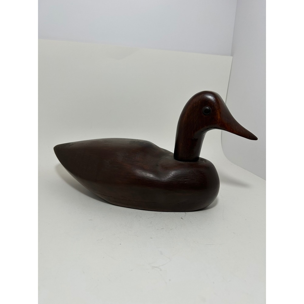 Vintage Hand Carved Solid Wood Duck Decoy Figurine‎ Dark Brown Cabin Decor